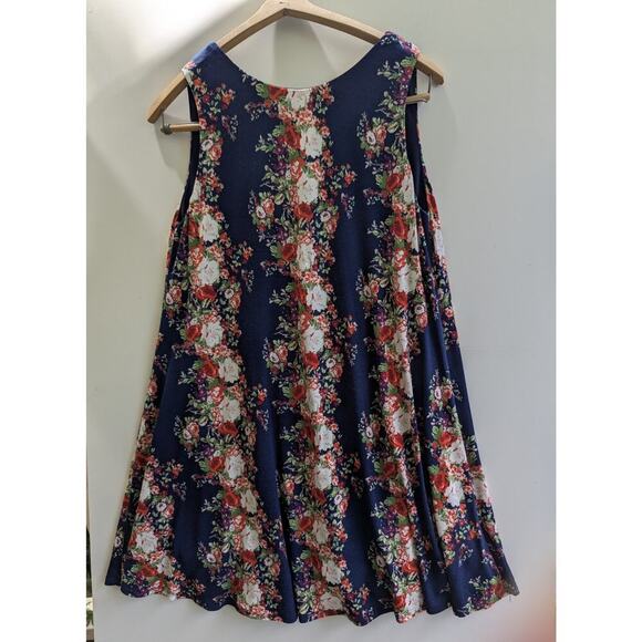 Altar'd State Mini Tank Dress Small S Navy Floral Zig Zag Back J215 - Picture 1 of 9